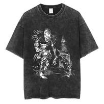 Washed Anime DEATH NOTE Yagami Light L·Lawliet MisaMisa T-shirt Men Manga Oversized Y2k Tshirts Cotton T Shirt Harajuku Male Tee L black