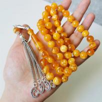 Musulmoniška rožančiaus gija Gintaro spalvos 10mm Tasbih Dovana Ramadanui Sidabrinis Metalinis Kutas Vyriškas Tarbons Misbaha Islamo Tasbeeh 10MM 51beads