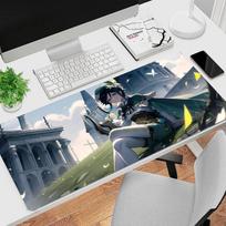 Gaming Mouse Pad Antislip Stitched Edges Green White Anime Boys Artwork Print Keyboard Pad for Gamer Home Office Desk Mat (as the picture,300x800x2mm) gray