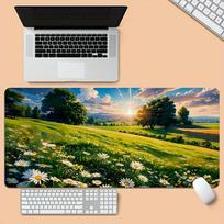 Scenic Meadow Sunrise Large Mouse Pad Vibrant Daisy Field Design with NonSlip Natural Rubber Gaming Desk Mat 400x800x2mm
