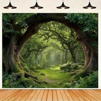 2D Enchanted Forest Tree Arch Backdrop Banner, Natural Greenery Photography Background 47.2x31.5inch/120*80cm