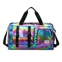 Holographic Glamour Duffel Bag - Spacious,Stylish Shoulder Tote with Shoe Compartment for Effortless Weekend Escapes Travel Bags juoda
