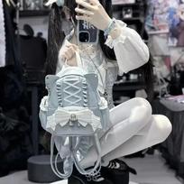Lace Cat's Ear School Bag Japan Lolita Ita Mochila Cute Large Capacity Mochilas Mujer 2026 New Bow Women Bags Student Backpack mėlyna