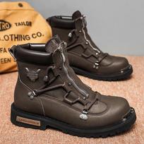 Men's Winter Warm High-Top Leather Martin Boots with Zipper and Retro Plus Velvet, Cotton-Lined Motorcycle Design. 38 ruda
