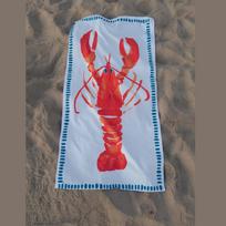 Watercolor Red Lobster Coastal Beach Towel,Microfiber Soft Absorbent Quick Dry, Beach Pool Travel, Nautical Blue Trim Bath Towel 40x60cm