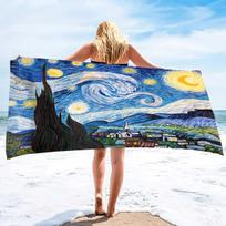 Van Gogh Starry Night Sand Free Beach Towels Absorbent Oversized Bath Towel Large Size Hand Towels for Swimming Bathroom Pool H30xW50cm