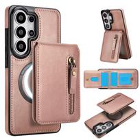 2 viename Nuimamas Užtrauktukas Magnetinių Kortelių Laikiklis Dėklas Samsung S26 Ultra S25 Plus S24 S23 A56 A26 A36 Vertikalus Kišeninis Maišelis Dangtelis Galaxy S22 5G rožinė