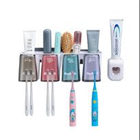 Automatic Wall Mounted Toothpaste Dispenser Toothbrush Holder Dust Driller Hanger Free Bathroom Locker