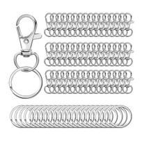 100Pcs/Set Key Chains Metal Lobster Claw Clasp with Key Rings Dog Collars sidabras