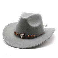 Western Cowboy Top Hat Bullhead Top Hat Men'S And Women'S Roll Along Jazz Hat Fashion Riding Hat M（56-58cm） pilka spalva