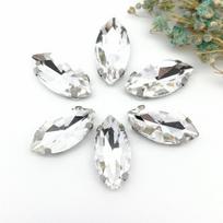 4-32MM Arkliuko akies / Lapo formos stikliniai kalnų krištolai su koteliu Prisiuvami kristaliniai akmenys Strass deimantai Metalinis pagrindas Sagtis drabužiams 4X8  30ps balta