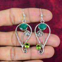 Emerald & Peridot 925 Solid Sterling Silver Earrings, Handmade Gemstone Earrings Jewelry, Gifts For Wife Brand New Earrings 2.36 Inches žalia
