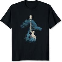 Vyriški marškinėliai su grafiniu paveikslėliu: gitara ir gamta, muzikiniai marškinėliai su medžiais, marškinėliai gitaristams M