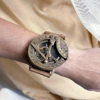 Handmade Brass Sundial Compass Wrist Watch Steampunk Leather Bracelet Nautical Vintage Collectible