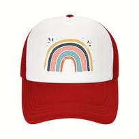 Rainbow Graphic Trucker Hat Pink Mesh Back Adjustable Baseball Cap Breathable Summer Outdoor Sports Cap One Size white