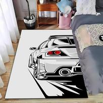 Sporty Car Design Rug with Modern White and Black Stylish Pattern Suitable for use as an anti-slip for living room bedroom sofas 40x60cm( 15x23in )