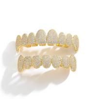 G001 Hip Hop Grillz for Men and Women Iced Out Brass Silver/Gold Plated Glossy Top&Bottom Set Gift auksas