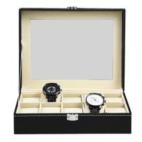 10/12 Slot Watch Display Box PU Leather Jewelry Display Case with Glass Top Jewelry Gift Boxes Case for Birthdays Christmas
