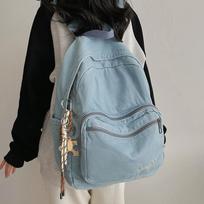 School Bag Large Capacity Double Denim Blue Simple Versatile School Bag Female College Student Japanese And Korean High School Student Backpack (Sky Blue,Single pack) dangaus mėlyna spalva