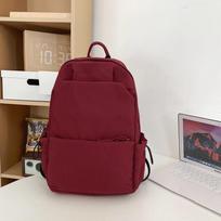 School Bag Style Simple Casual Backpack Large Capacity Middle And High School Students Solid Color Versatile Backpack raudona