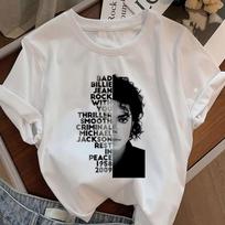 Michael Jackson Pop karalius Marškinėliai Moteriški Trumpomis Rankovėmis Pop karaliaus era Marškinėlis Laisvalaikio Apvalia Kaklo Kasdieniai Dėvėjimui Šaunus Viršus 4XL gray