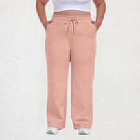 Women Plus Size Casual Loose Straight Leg Sweatpants with Pockets Drawstring Waist Relaxed Fit Lounge Trousers for Daily Wear L rožinė