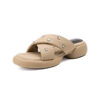 Krazing Pot Mules Natural Leather  Peep Toe Thick Heels Summer Shoes Size 42 Crystal-studded Platform Women Sandals 34 abrikosas