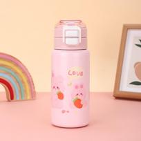 Naujas Mofun animacinis nerūdijančio plieno termoso puodelis Aukštos išvaizdos Bouncing dangtelis Puodelis su šiaudeliu Lauko vaikams Studentams Patogus puodelis 420ml white