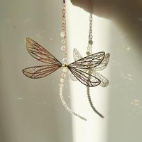1PC Creative Dragonfly Wing Pendant-Drop Glue Metal Material,Sun Garden Wind Chimes,Home Windows Car Decorations,Holiday Gifts