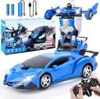 Radijo bangomis valdomas automobilis,Transformuojamas robotas,Vaikams,Mastelis 1:18,Gimtadienio žaislas,Berniukams ir vaikams,LED šviesa mėlyna