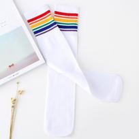 Rainbow Striped Children'S Medium And High Tube Socks 61 National Day Student Performance Knee Long Tube Football Socks Cotton Socks about 28cm long balta