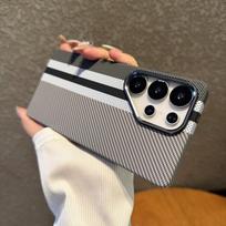 For Magsafe For Samsung S26 S25 S24 Ultra Plus Carbon Fiber Texture Phone Case Wireless Charge Alloy Lens Hard PC Points Cover Galaxy S24
