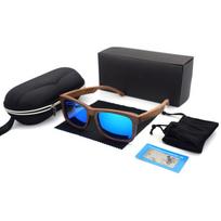 Juodojo riešuto mediniai poliarizuoti akiniai nuo saulės Vyriški akiniai Vyriški UV400 apsauga Akiniai Moteriški akiniai nuo saulės dovanų dėžutėje WALNUT WOOD mėlyna