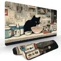 Ukiyoe style black cat large Mouse Pad Gaming mats NonSlip Desk Mat mouse carpet with Stitched Edge HD printing Office mat 300x800x2mm