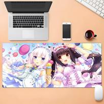 Gaming Mouse Pad Large Desk Mat Antislip Stitched Edges Cat Girls on Beach Anime Print Keyboard Pad for Gaming 300x800x2mm