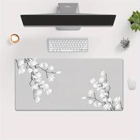 White Floral Pattern Extralarge Gray Gaming Mouse Pad Keyboard Laptop Nonslip Rubber Desk Mat Computer Accessories x 800x400x2mm