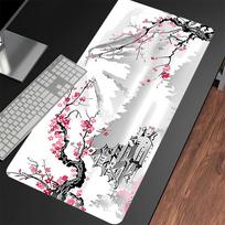 Xxl Extended Deskmat Large Black and White Cherry Blossom Game Mouse Pad Lock Edge Keyboard Mat Sakura Nonslip Rubber Mousepad 800x300x2mm