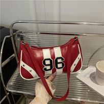 Y2K 96 Number Print Shoulder Bag, Retro Sporty Striped Hobo Purse, Casual Armpit Bag with Studded Detail for Streetwear & Daily juoda