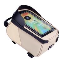 Bike Front Frame Bag Bike Phone Holder Bag Waterproof Bicycle Top Tube Bag Touch-Screen PU Bike Tube Bag Cycling Accessories smėlis