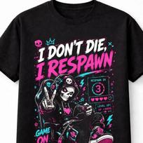 I Dont Die I Respawn Gamer Skeleton Arcade Neon Unisex TShirt S