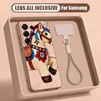 Vintage Lucky Golden Horse Case For Samsung S26 S25 Ultra S24 S23 FE S22 A15 A16 A17 A35 A36 A37 A54 A55 A56 A57 5G Hybrid Magnetic Matte Cover Samsung A37 mėlyna