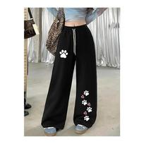 Women's Street Style Casual Sweatpants with Cat Paw Print Spring/Autumn Fit Streetwear For S