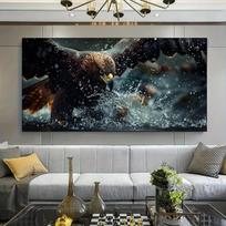 1 Majestic Eagle Soaring on the Water Canvas Art, Modern, Frameless, Vivid Ink Printing, Bird Wall Art for Living Room, Bedroom, (as the picture,50x100cm No Frame) gray
