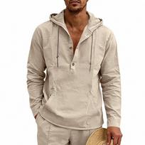 Mens Casual Breathable Hooded Long Sleeve Shirt Pants Set S chaki