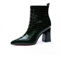 Fashion Sexy Ladies Pumps Winter Shoes Red Green Blue Classic Womens Ankle Boots Block High Heels Pointed Toe  Boots 2024 34 juoda