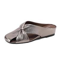 Women's Butterfly Knot Slip-On Flat Bottom Sandals Spring Autumn Outdoor Wear PVC Material Square Head Casual Slippers 35 gray