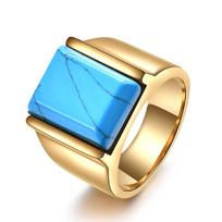 Stainless Steel Ring Men Square Geometric Turquoise Glass Fashion Minimalist Titanium Steel Band No. 7 turkis