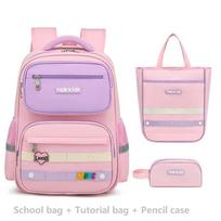 Primary School Students' Three-piece Backpack To Reduce The Load and Protect The Spine 30*22*41CM rožinė