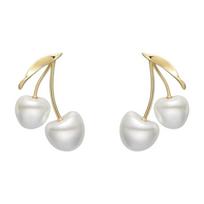 Cherries Pearls Drop Earrings Beautiful Cream Tone Cherries Pearls Earrings Unique Design Lightweight Women Studs Jewelry 1