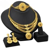 Dubai 24K Gold Jewelry Set Bridal Necklace Bracelet Earrings Ring Four-piece Set 2026 45CM